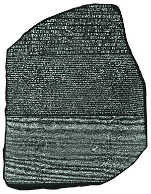 Imagen de piedra Rosetta cortada transversalmente.